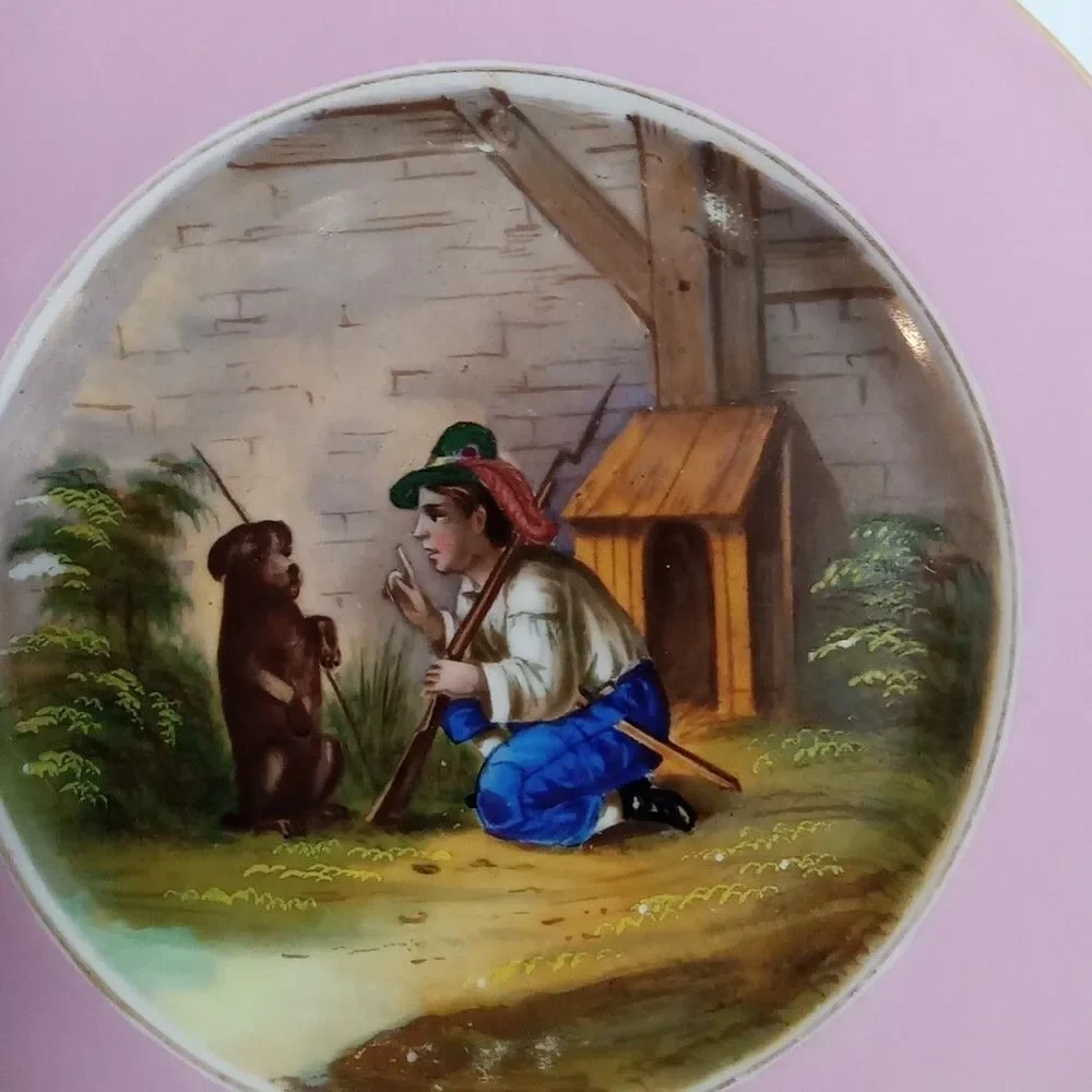 Vintage circo 1815 to 1845 F&M handpainted boy and dog plate 8 Inch - Picture 2 of 4